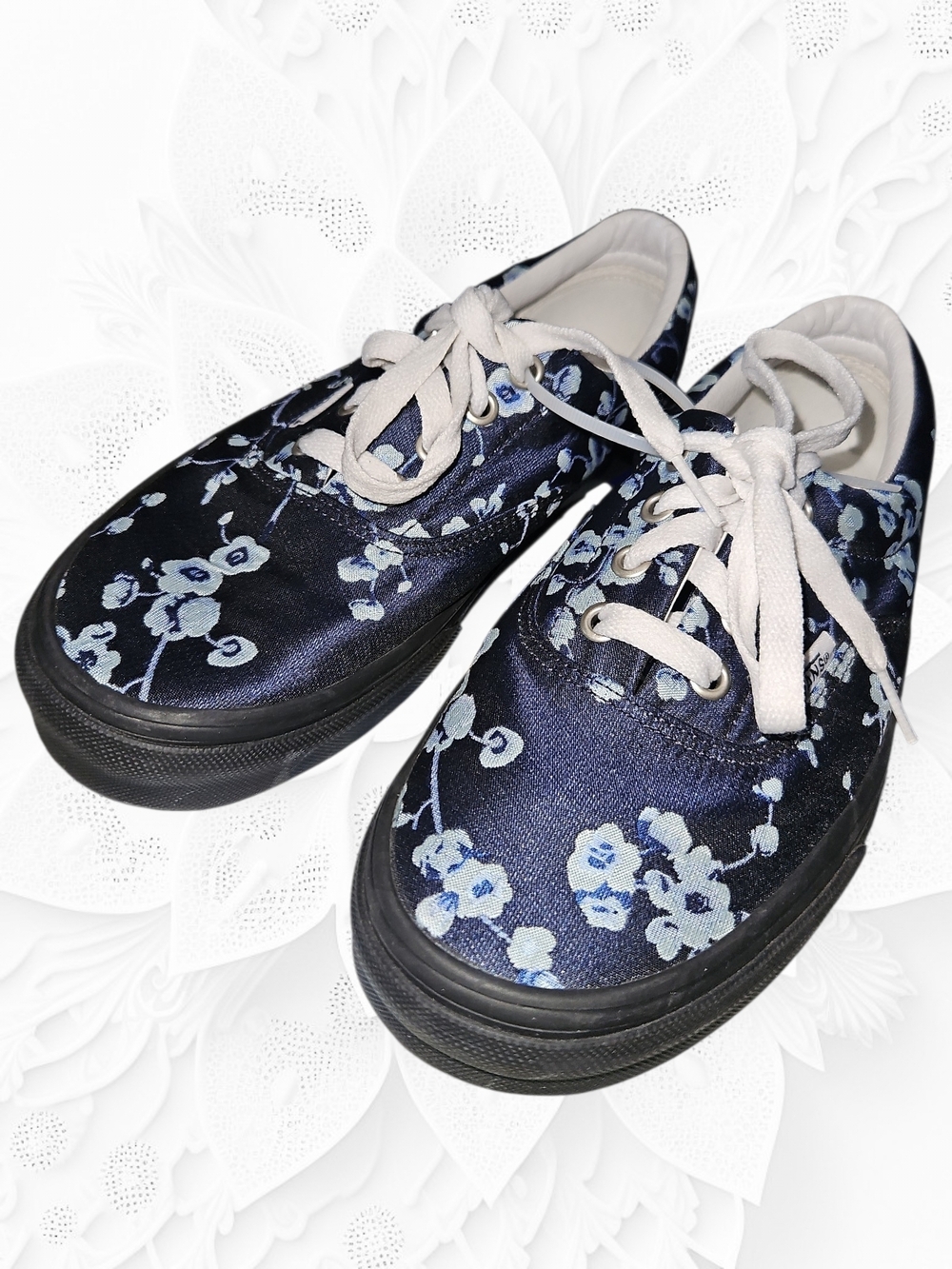 Vans Era Navy Blue Satin Floral Low Top Sneakers Shoes